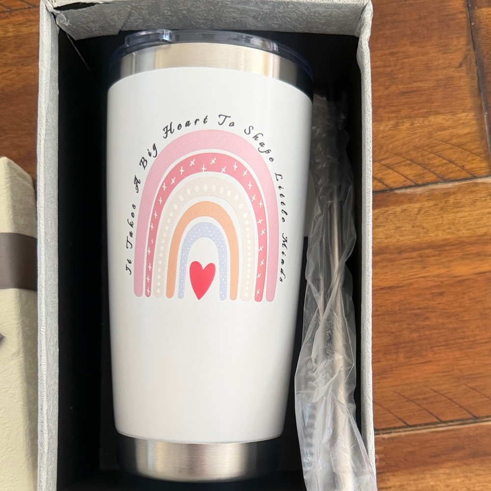 White and Pink Tumbler with Heart Design